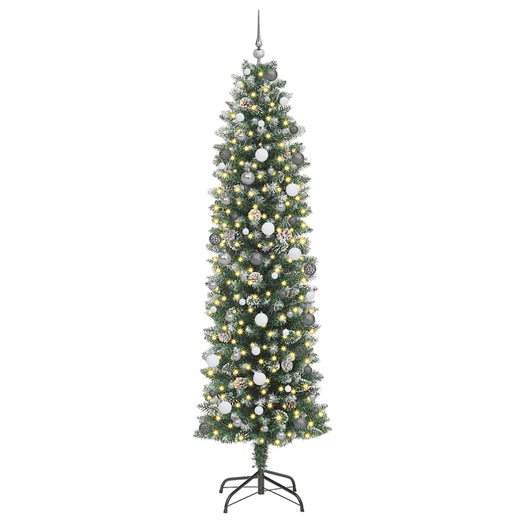 Kunstmatige slanke kerstboom met 300 LED Groen en Wit 240 cm