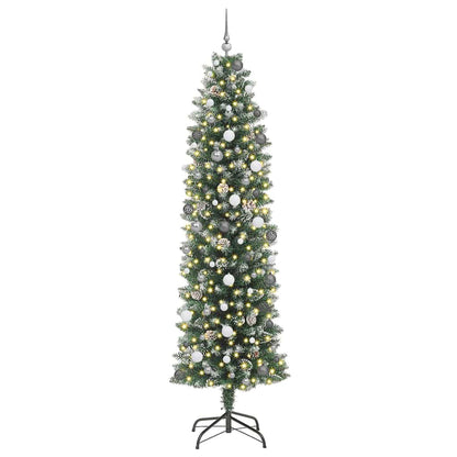 Kunstmatige slanke kerstboom met 300 LED Groen en Wit 240 cm