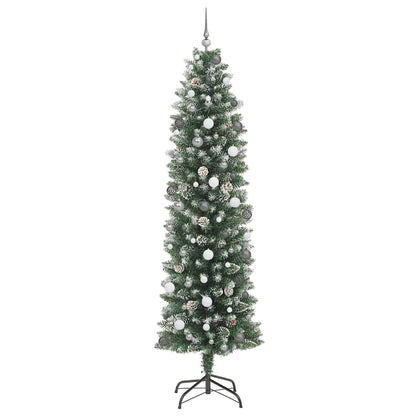 Kunstmatige slanke kerstboom met 300 LED Groen en Wit 240 cm