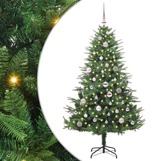 Kunstmatige Vorstverlichte Kerstboom met Bal Set Groen 150 cm