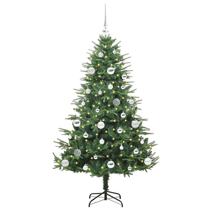 Kunstmatige Vorstverlichte Kerstboom met Bal Set Groen 150 cm