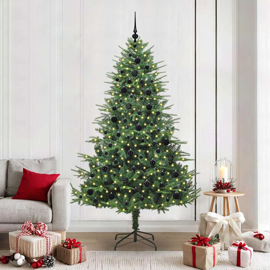 Kunstmatige Vorstverlichte Kerstboom met Bal Set Groen 210 cm