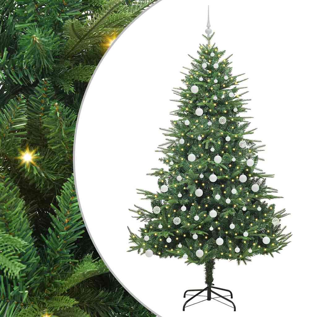 Kunstmatige Vorstverlichte Kerstboom met Bal Set Groen 210 cm