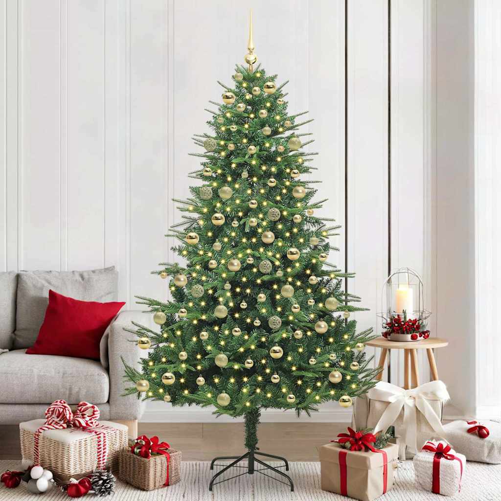 Kunstmatige Vorstverlichte Kerstboom met Bal Set Groen 210 cm