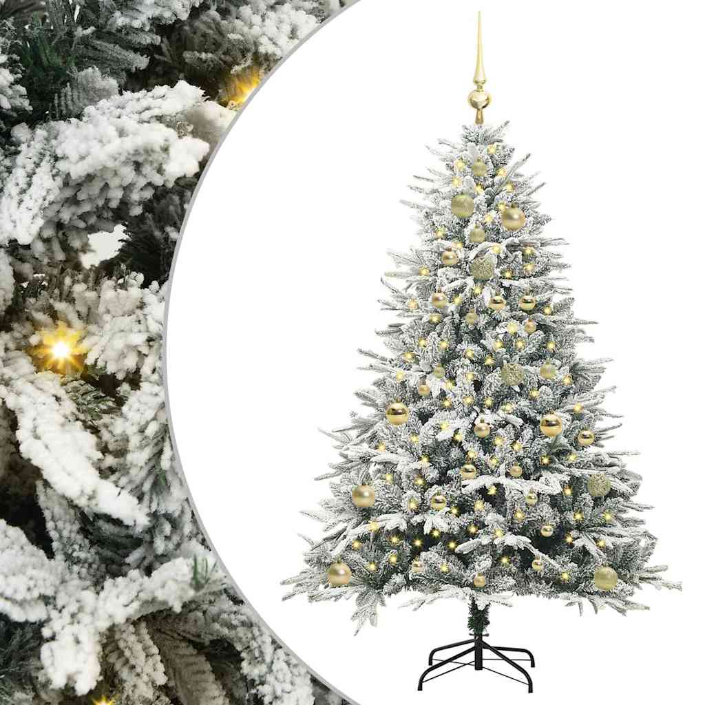 Kunstmatige Vorstverlichte Kerstboom met Bal Set Groen 150 cm