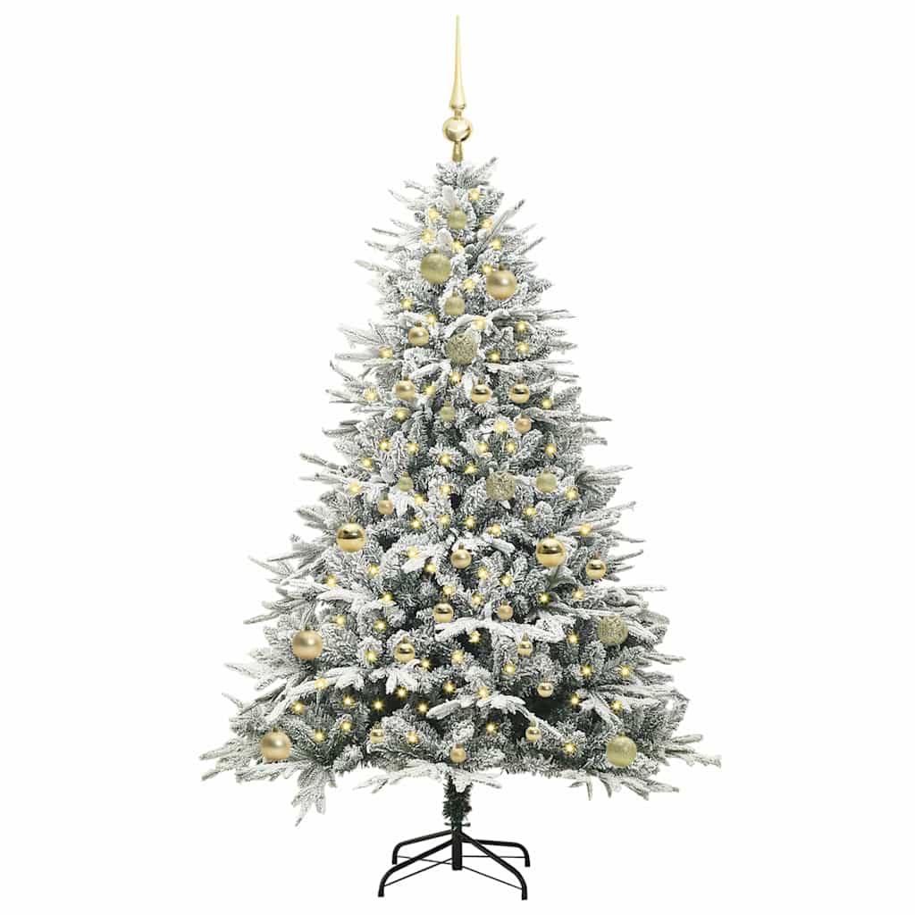 Kunstmatige Vorstverlichte Kerstboom met Bal Set Groen 150 cm
