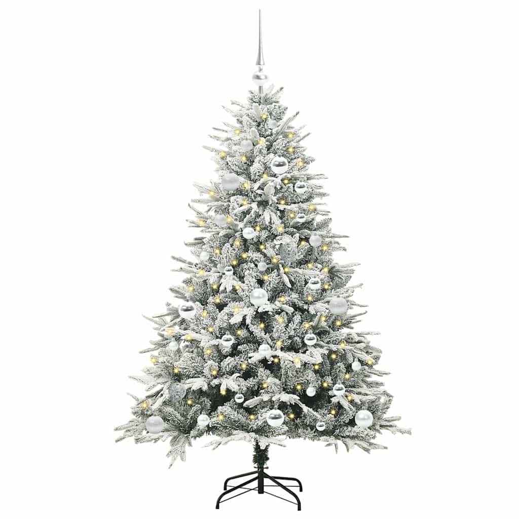 Kunstmatige Vorstverlichte Kerstboom met Bal Set Groen 150 cm