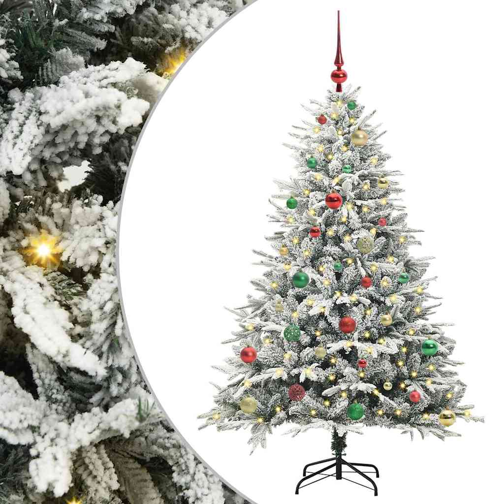Kunstmatige Vorstverlichte Kerstboom met Bal Set Groen 150 cm