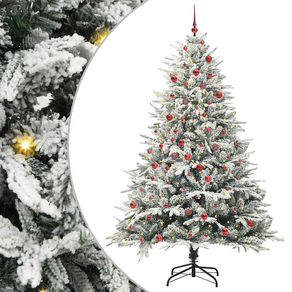 Kunstmatige Vorstverlichte Kerstboom met Bal Set Groen 210 cm