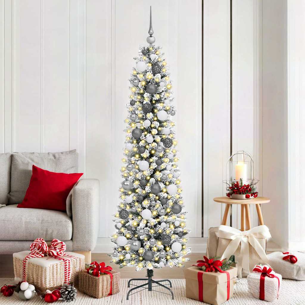 Kunstkerstboom met 300 LED Wit 180 cm PVC en Metaal en Plastic