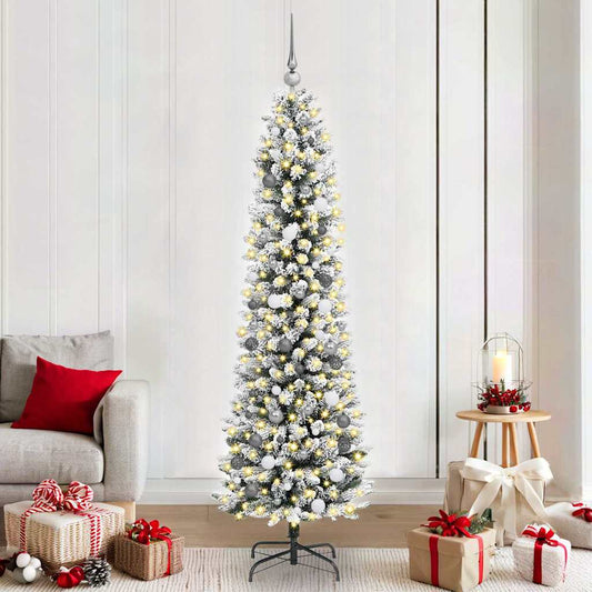 Kunstkerstboom met 300 LED Wit 210 cm PVC en Metaal en Plastic