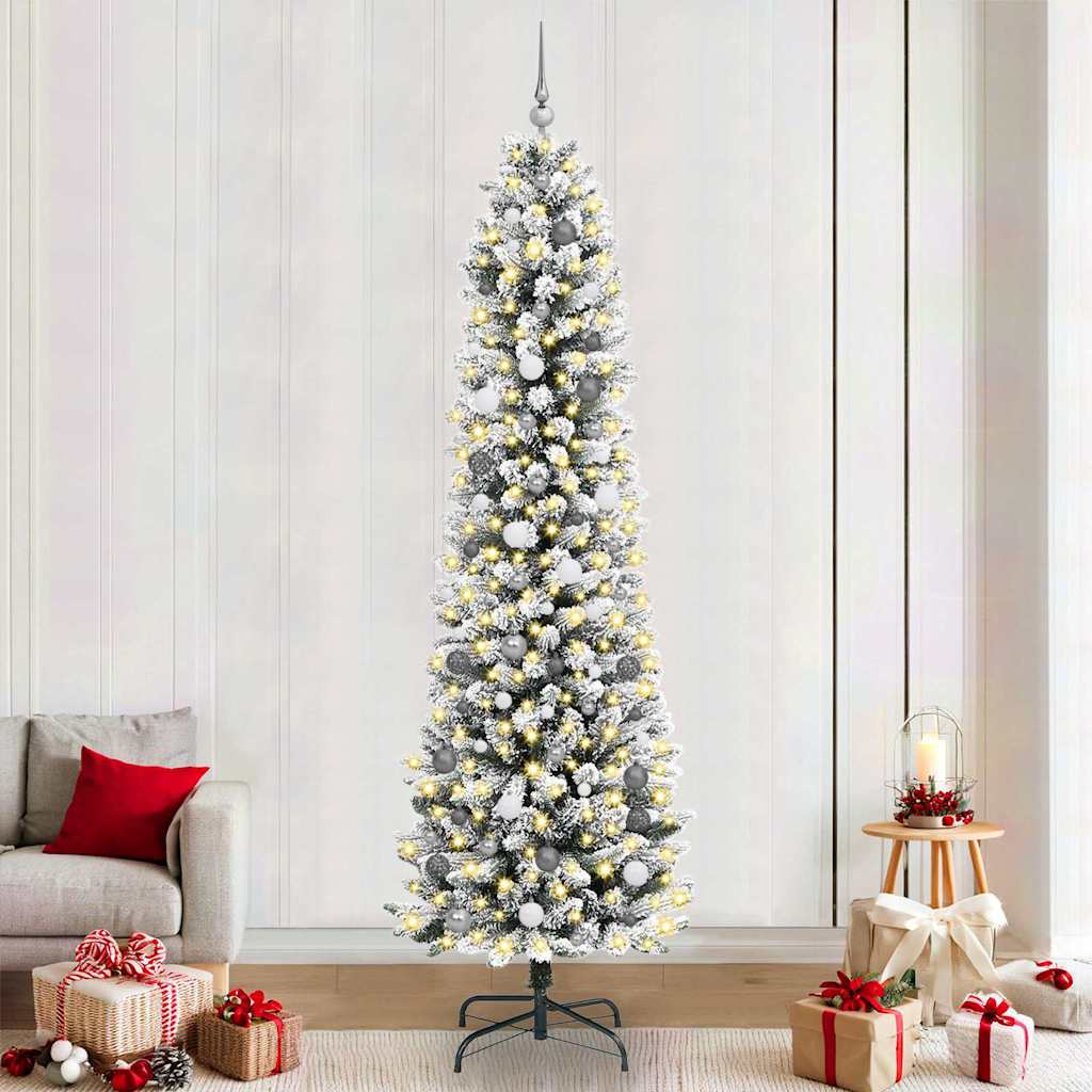 Kunstkerstboom met 300 LED Wit 240 cm PVC en Metaal en Plastic