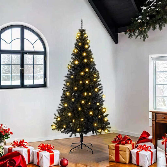Kerstboom met 300 LED met standaard Zwart 180 cm PVC