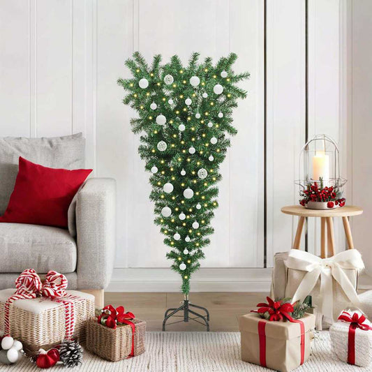 Op-onderste-boven Kunstkerstboom met Ballenset Groen 120 cm PVC