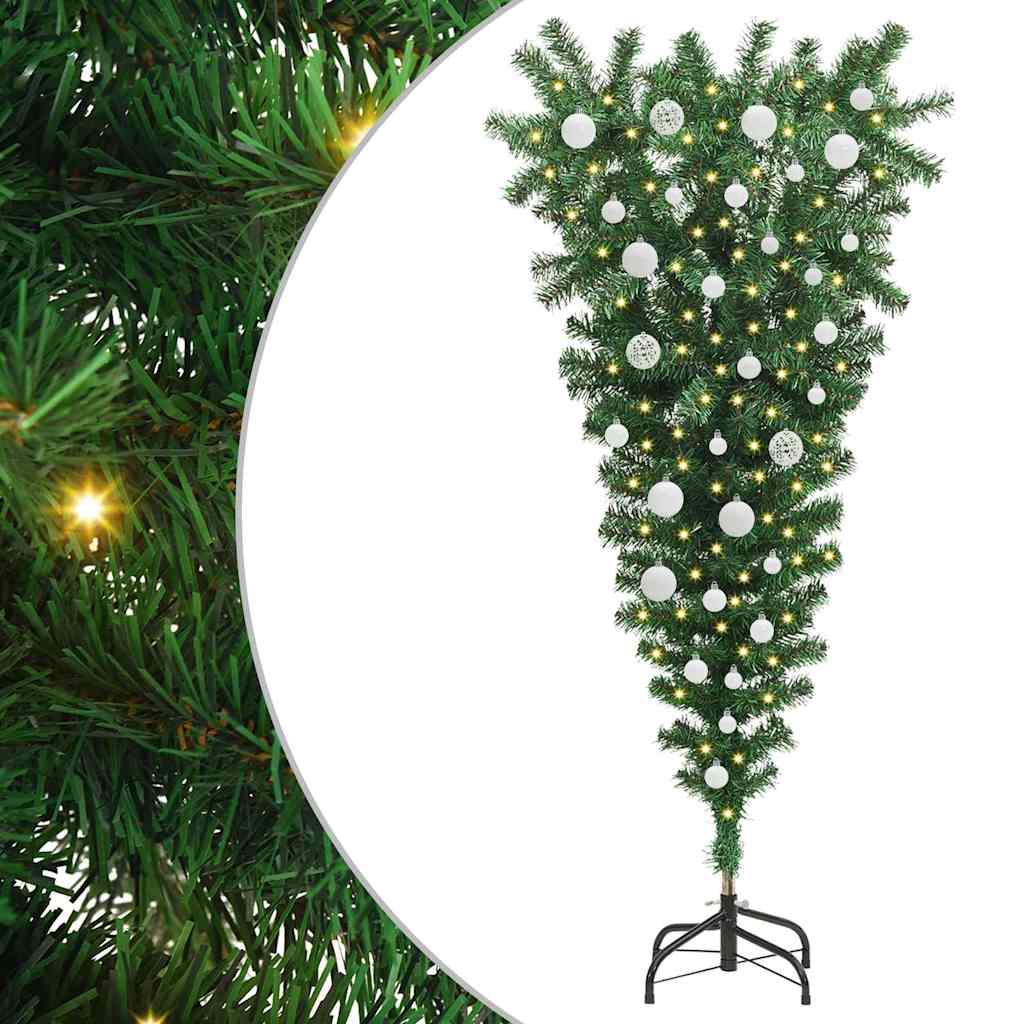 Op-onderste-boven Kunstkerstboom met Ballenset Groen 120 cm PVC