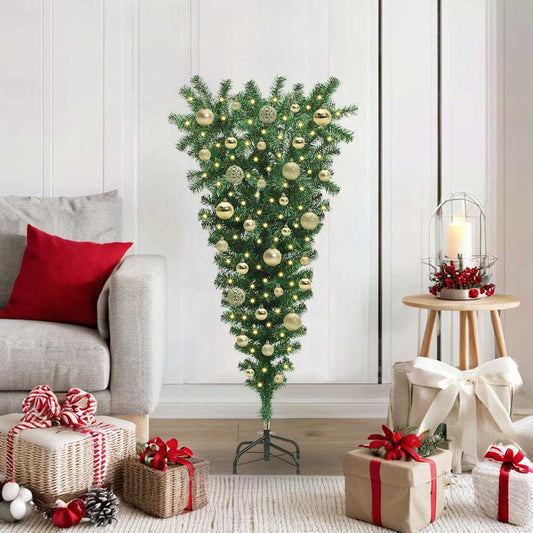 Ondersteboven Kunst Kerstboom met Ballenset Groen 120 cm PVC