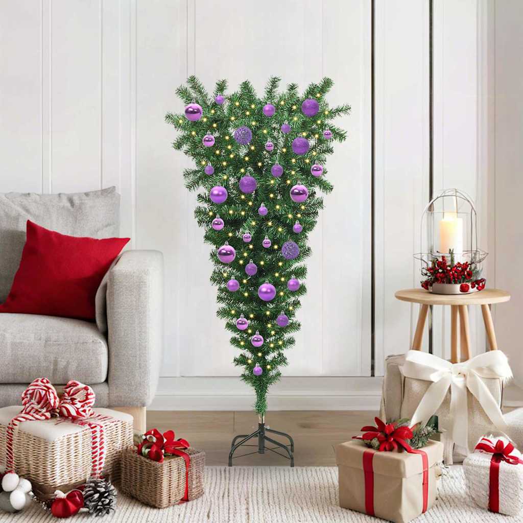 Ondersteboven Kunstkerstboom met Ballenset Groen 120 cm PVC