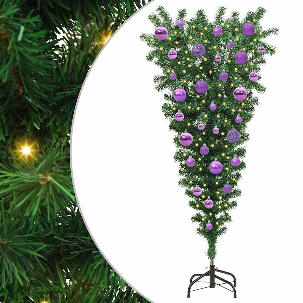 Ondersteboven Kunstkerstboom met Ballenset Groen 120 cm PVC
