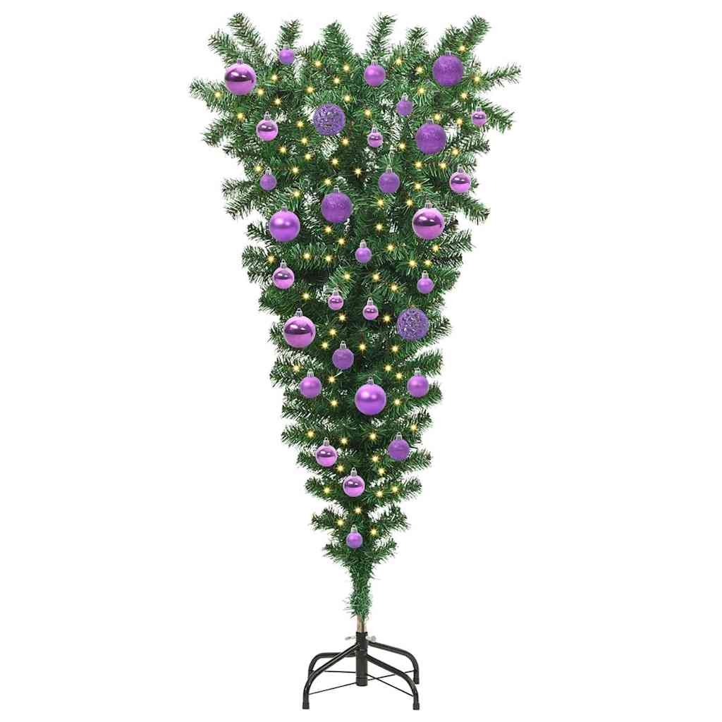 Ondersteboven Kunstkerstboom met Ballenset Groen 120 cm PVC