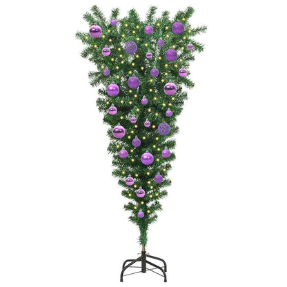 Ondersteboven Kunstkerstboom met Ballenset Groen 120 cm PVC