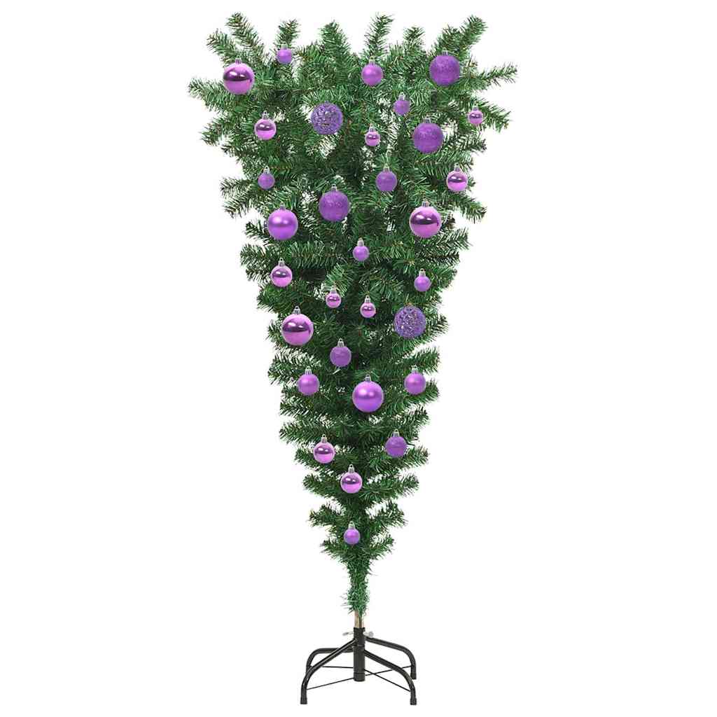 Ondersteboven Kunstkerstboom met Ballenset Groen 120 cm PVC