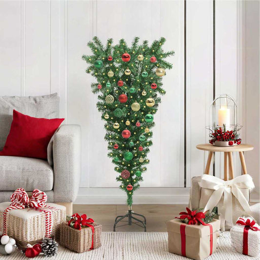 Ondersteboven Kunstkerstboom met Ballenset Groen 120 cm PVC