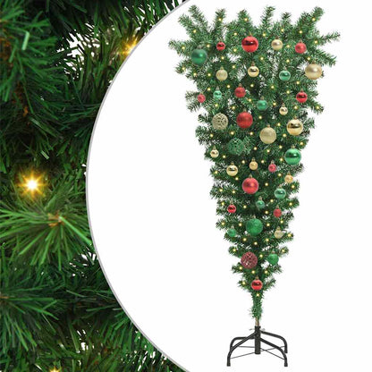 Ondersteboven Kunstkerstboom met Ballenset Groen 120 cm PVC