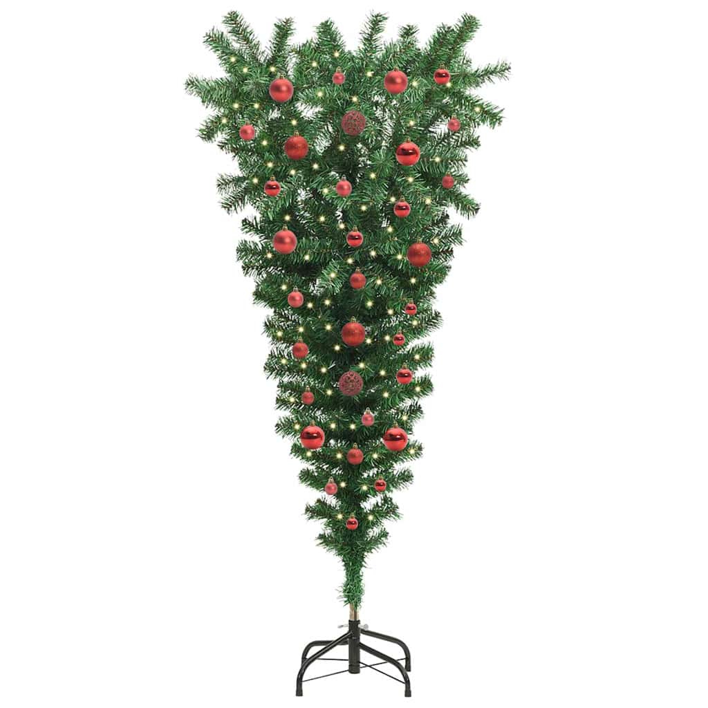 Op-ondersteboven Künstkerstboom met Voorverlichte Ballen 150 cm