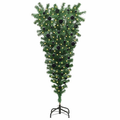 Opwaarts omgekeerde kunstkerstboom met ballenset Groen 150 cm