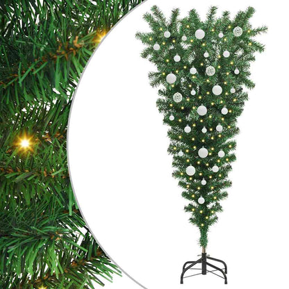 Ondersteboven Kunstkerstboom met Bals Set Groen 150 cm PVC