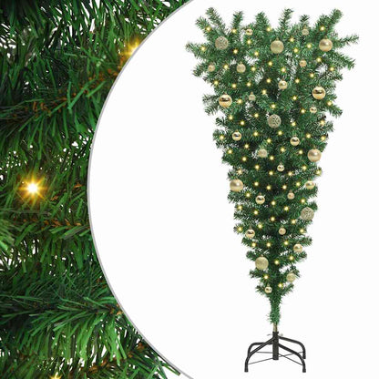 Ondersteboven Kunst Kerstboom met Bal Set Groen 150 cm PVC