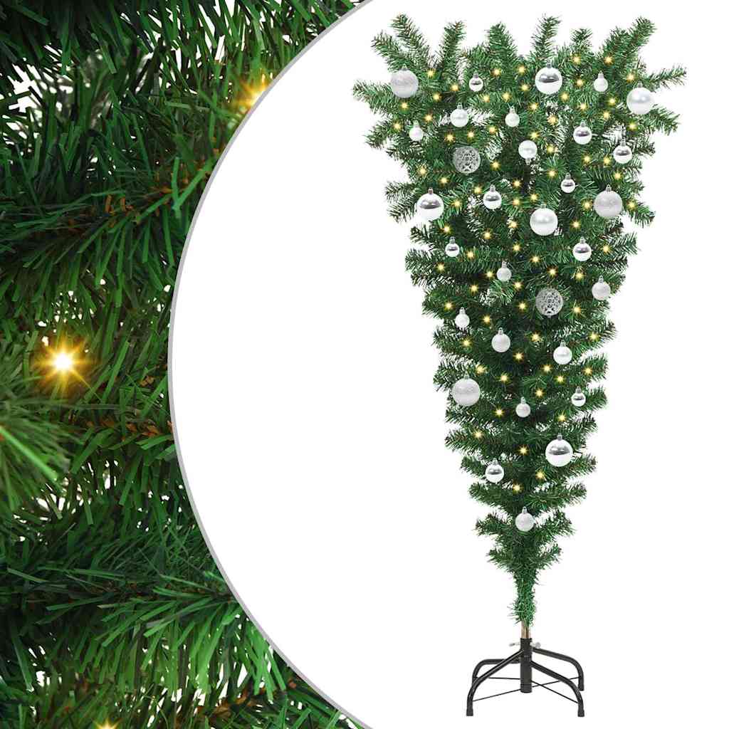 Ondersteboven Kunst Kerstboom met Ballenset Groen 150 cm PVC