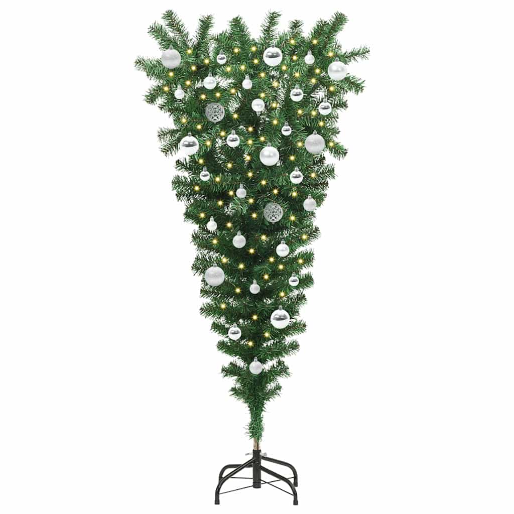 Ondersteboven Kunst Kerstboom met Ballenset Groen 150 cm PVC