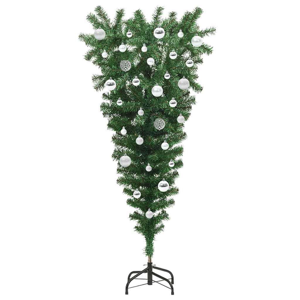 Ondersteboven Kunst Kerstboom met Ballenset Groen 150 cm PVC