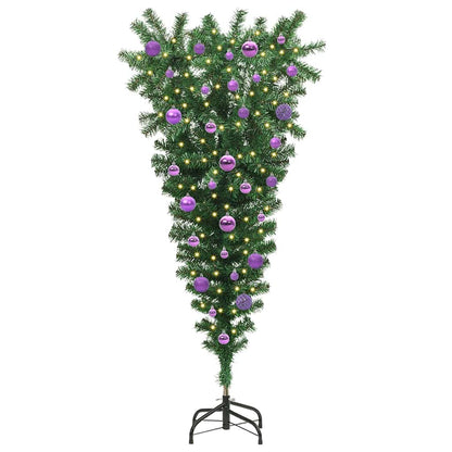 Ondersteboven Kunstkerstboom met Ballenset Groen 150 cm PVC