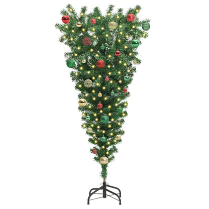 Ondersteboven kunst kerstboom met ballenset Groen 150 cm PVC