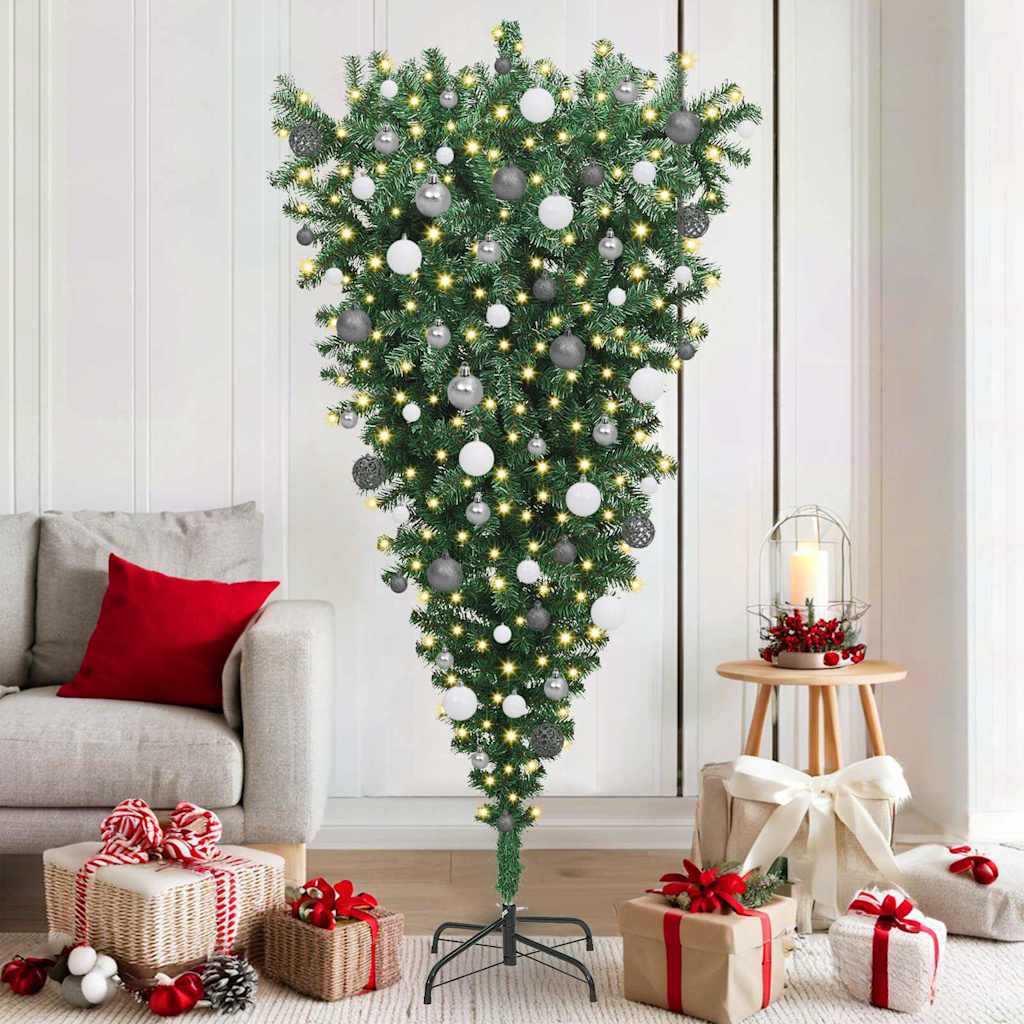 Ondersteboven Kunst Kerstboom met Ballenset Groen 180 cm PVC