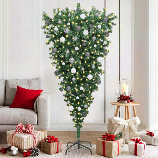 Ondersteboven Kunst Kerstboom met Ballenset Groen 180 cm PVC
