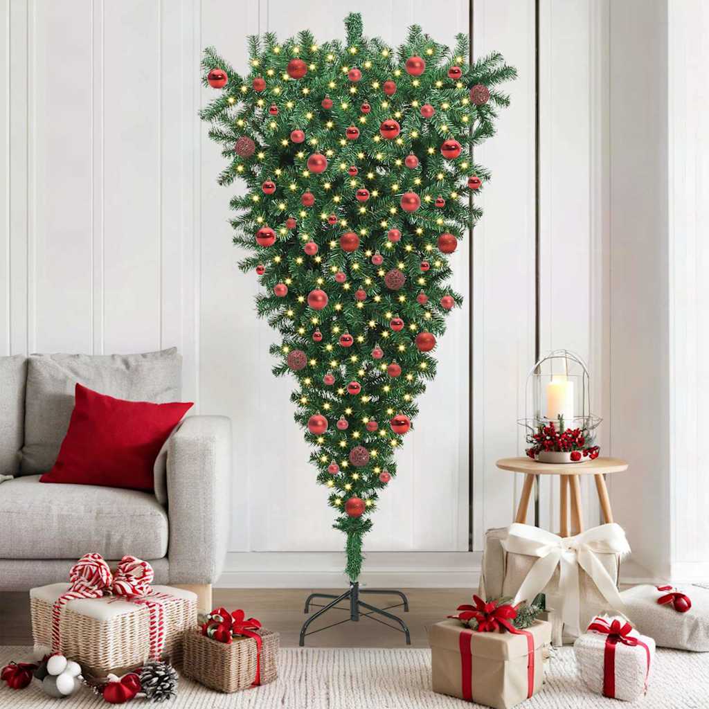 Understeboven Kunstkerstboom met Ballen Set Groen 180 cm PVC