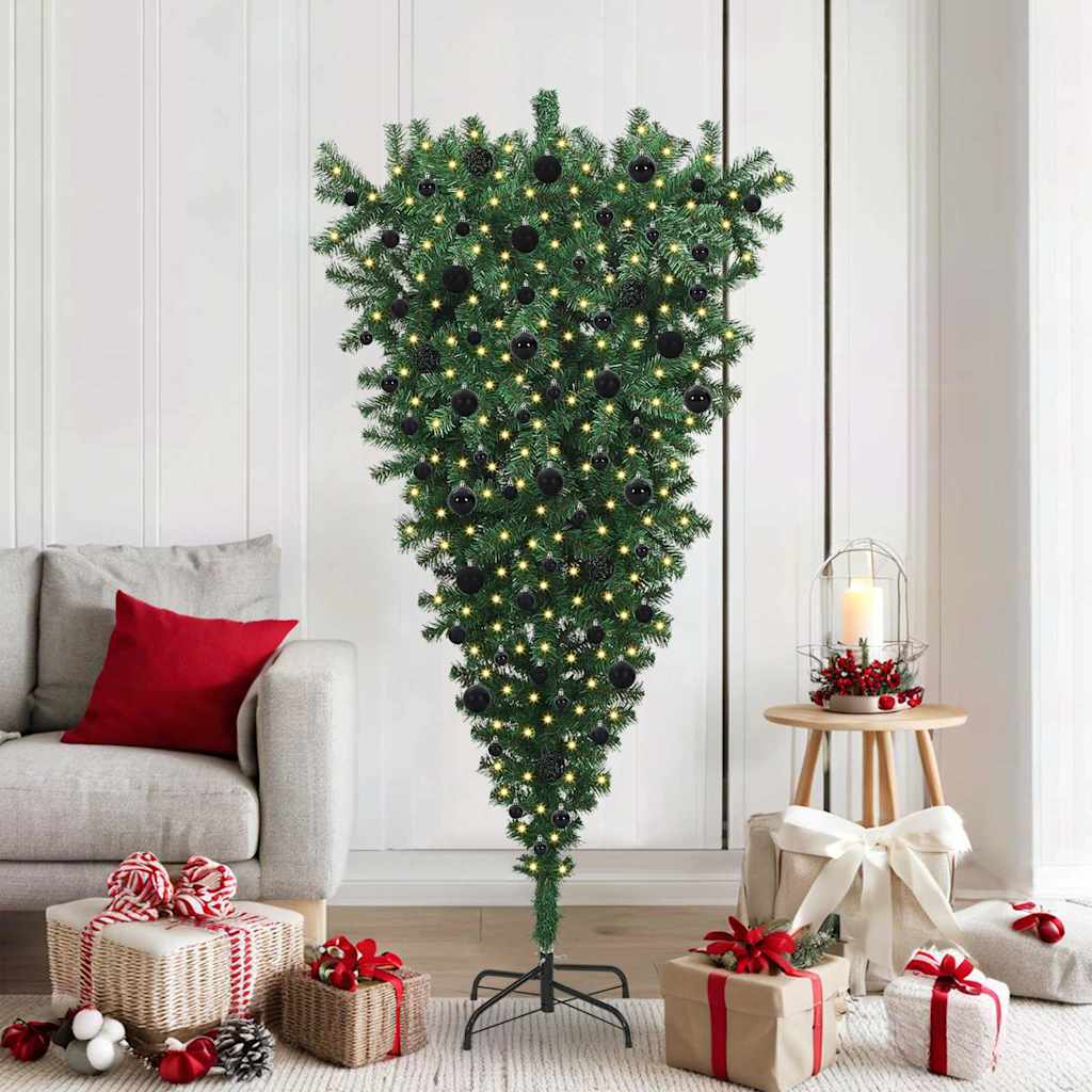 Ondersteboven Kunst Kerstboom met Ballenset Groen 180 cm PVC