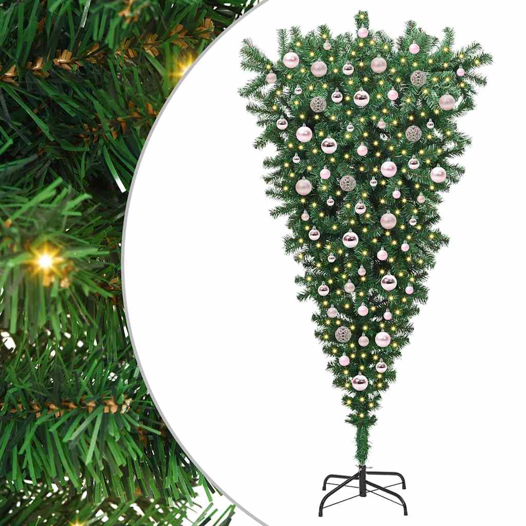 Ondersteboven Kunst Kerstboom Voorverlicht Met Ballen Set Groen