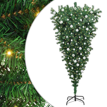Ondersteboven kunst kerstboom met ballenset Groen 180 cm PVC