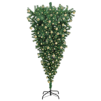 Ondersteboven Kunstkerstboom met Ballenset Groen 180 cm PVC