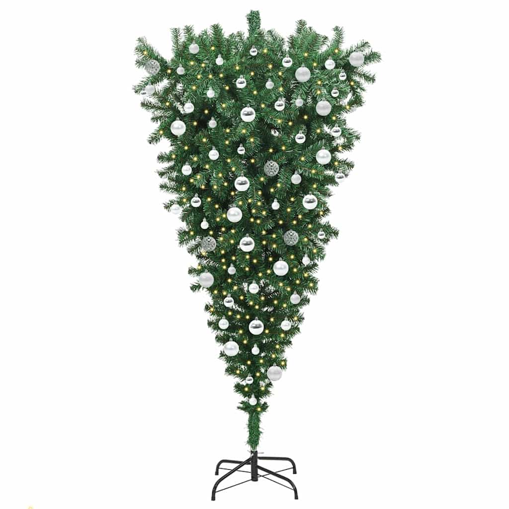 Opwaarts Kunstkerstboom met Bollen Set Groen 180 cm PVC