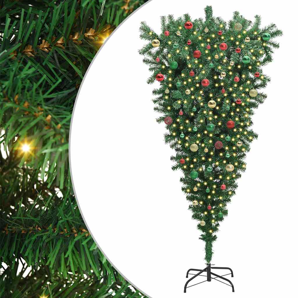 Ondersteboven Kunstkerstboom met Ballenset Groen 180 cm PVC