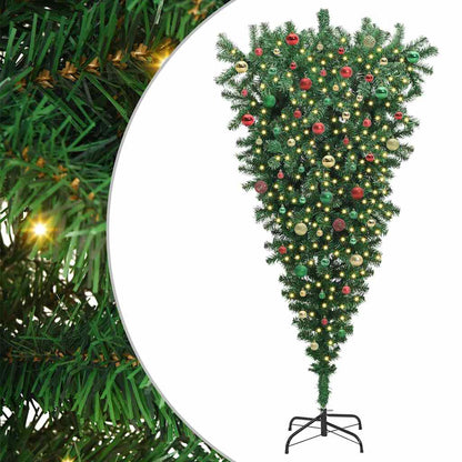 Ondersteboven Kunstkerstboom met Ballenset Groen 180 cm PVC