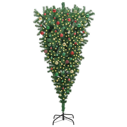 Ondersteboven Kunstkerstboom met Ballenset Groen 180 cm PVC
