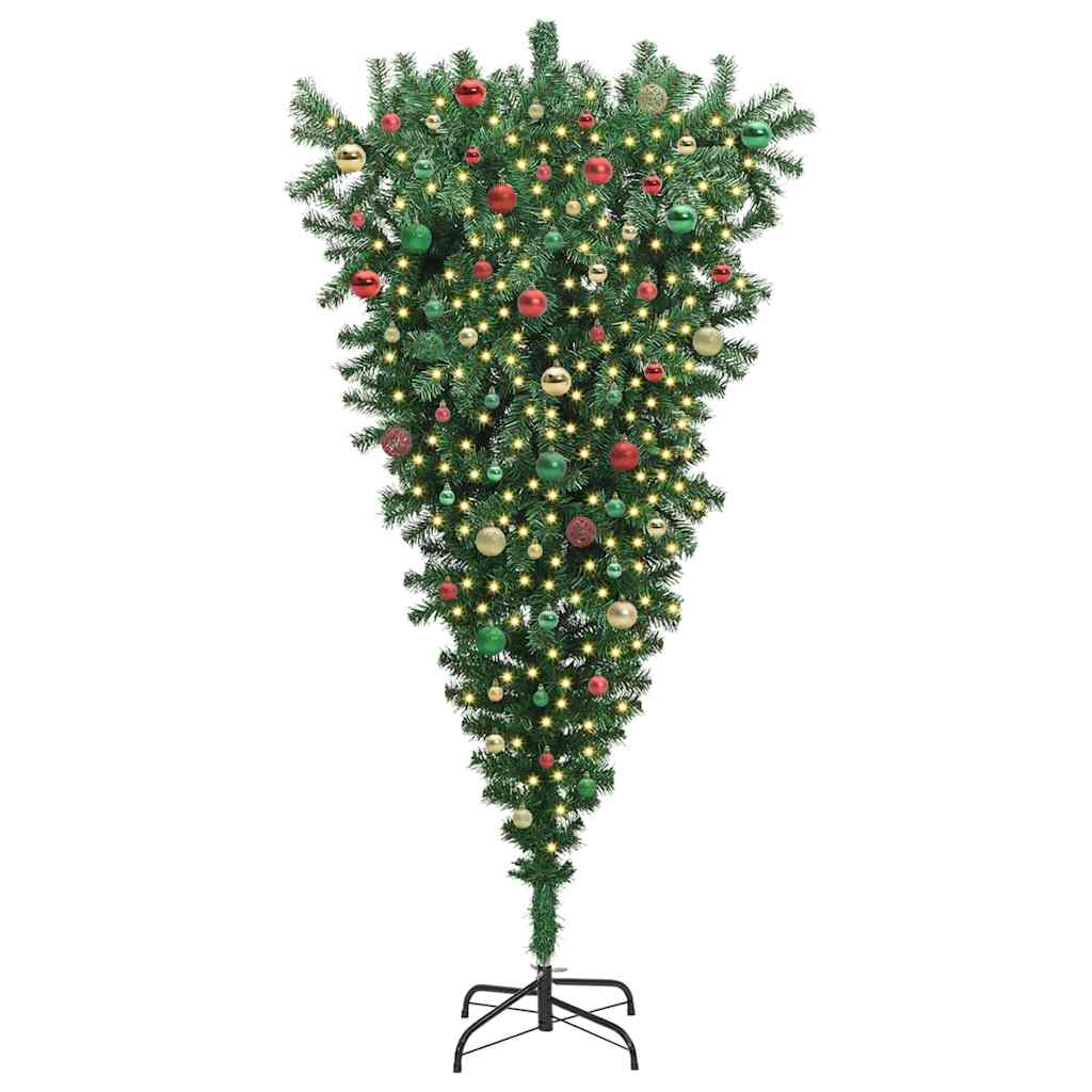 Ondersteboven Kunstkerstboom met Ballenset Groen 180 cm PVC