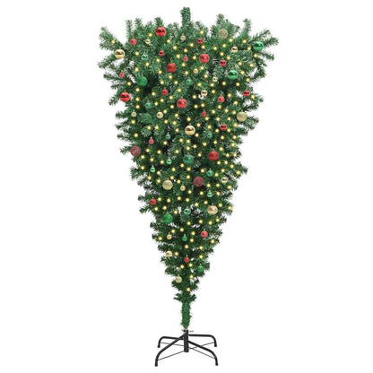 Ondersteboven Kunstkerstboom met Ballenset Groen 180 cm PVC