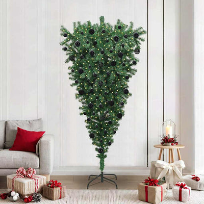 Ondersteboven Kunstkerstboom met Ballenset Groen 210 cm PVC